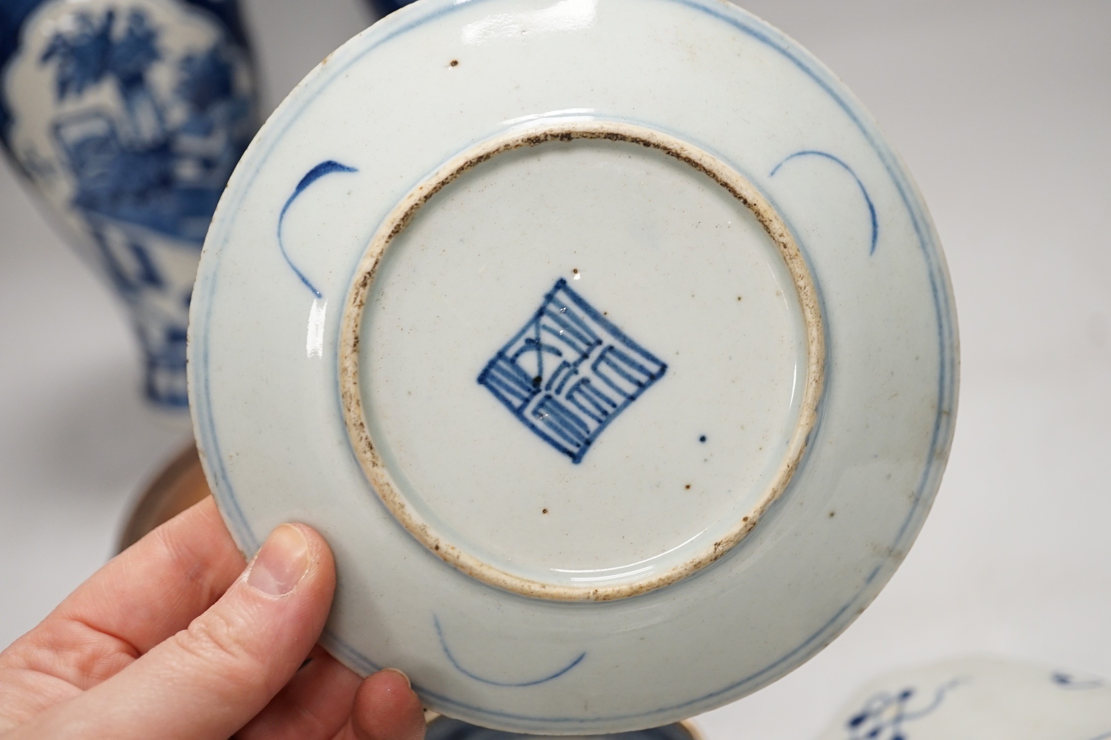 A group of 19th century and later Chinese blue and white porcelain, tallest 31cm